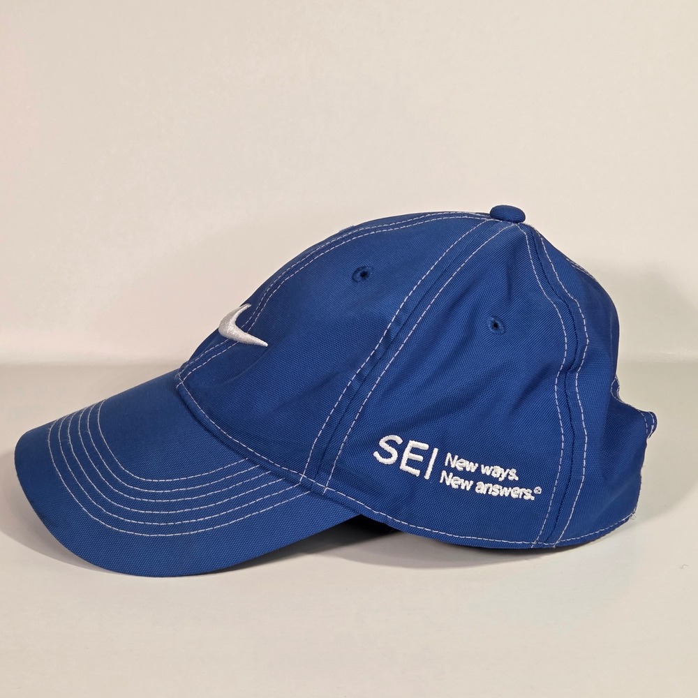 Nike Golf Hat Mens Blue Adjustable Swoosh SEI Corporate Logo Baseball Cap OSFM - Picture 2 of 8